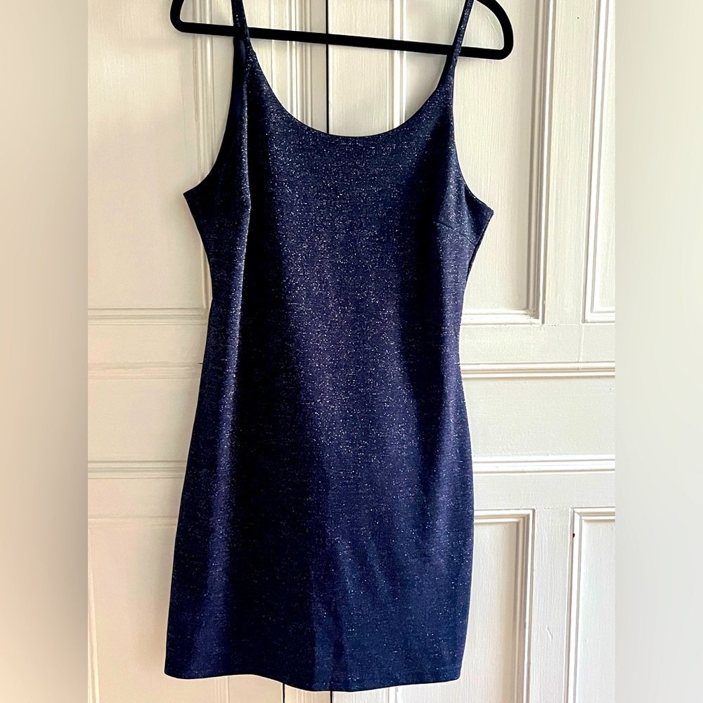 Navy and Silver Sparkle Low Back Mini Dress